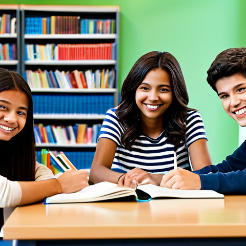 Study Group**

A diverse group of students, fully clothed in casual but modest clothing, are gathered around a table in a bright, modern library. They are studying textbooks and notebooks, some are smiling and engaged in discussion.  "Safe for work", "appropriate content", "fully clothed", family-friendly. Perfect anatomy, correct proportions, natural pose, well-formed hands, proper finger count, natural body proportions, high quality, professional photography.

**