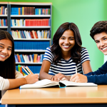 Study Group**

A diverse group of students, fully clothed in casual but modest clothing, are gathered around a table in a bright, modern library. They are studying textbooks and notebooks, some are smiling and engaged in discussion.  "Safe for work", "appropriate content", "fully clothed", family-friendly. Perfect anatomy, correct proportions, natural pose, well-formed hands, proper finger count, natural body proportions, high quality, professional photography.

**