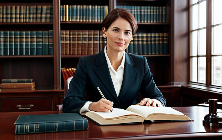 공인중개사 시험 성공을 위한 경험 공유 - Real Estate Law Expert**
"A professional woman lawyer in a modest, dark business suit, seated at a ...