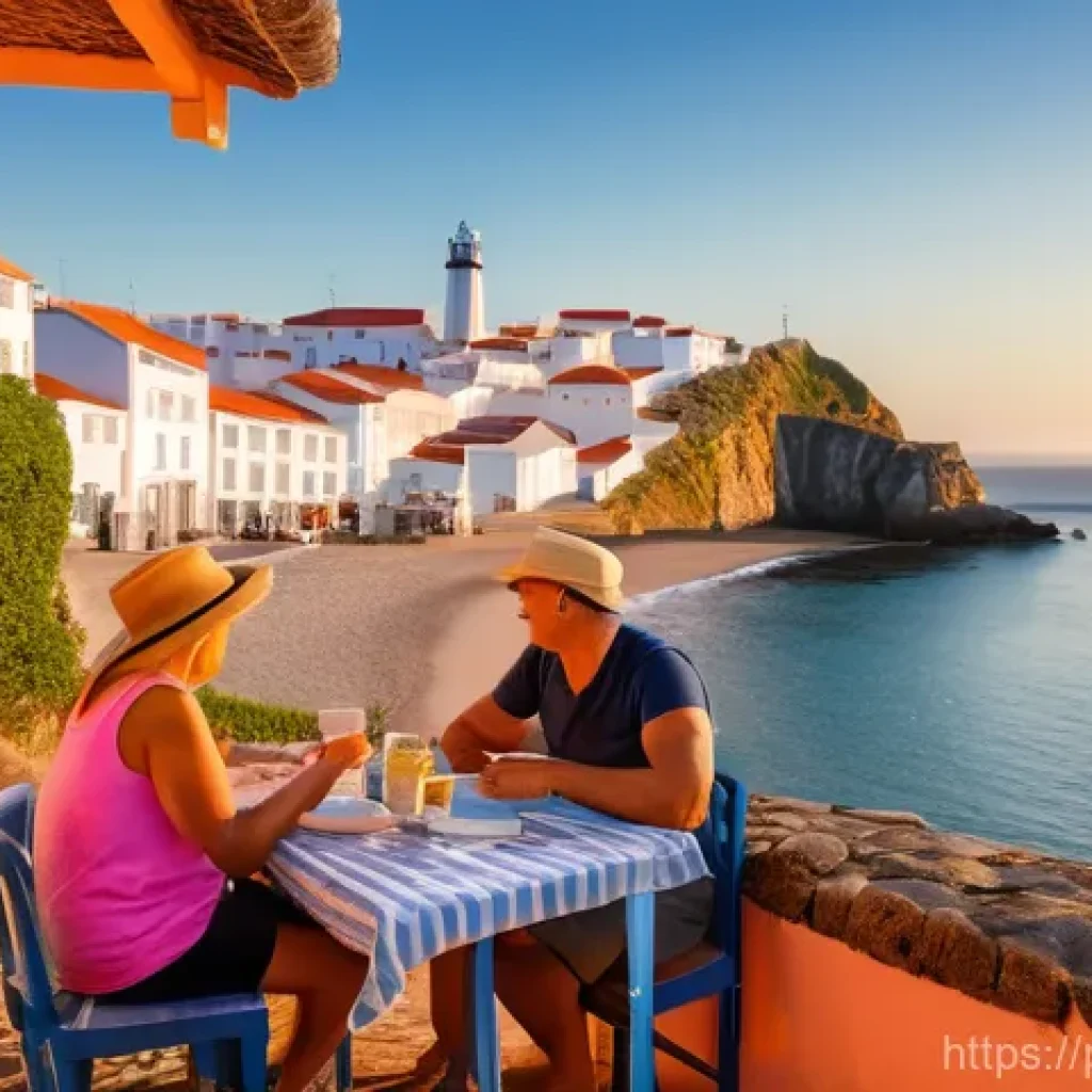 공인중개사 연봉 평균 및 지역별 차이 - A serene and picturesque Portuguese coastal village scene during golden hour. Whitewashed houses wit...