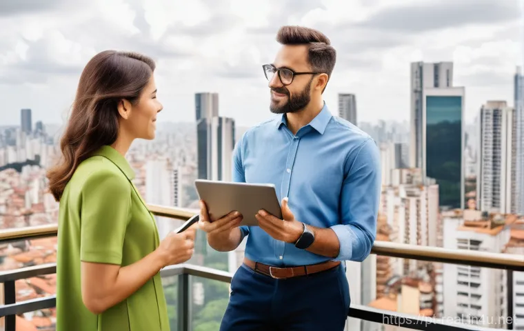 공인중개사 자격증의 사회적 가치와 관련 사례 연구 - **Prompt:** A Portuguese real estate broker, dressed in smart business attire, sits at a polished wo...