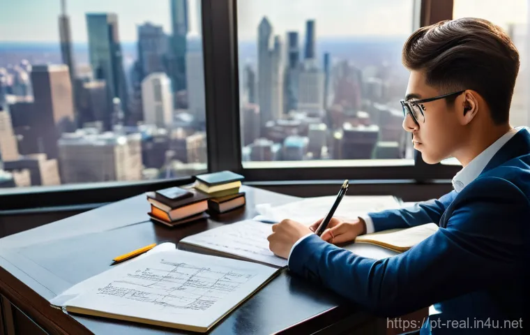 공인중개사 시험 대비 세부 체크리스트 - **Prompt:** A young, determined individual, comfortably and professionally dressed, sits at a clean,...