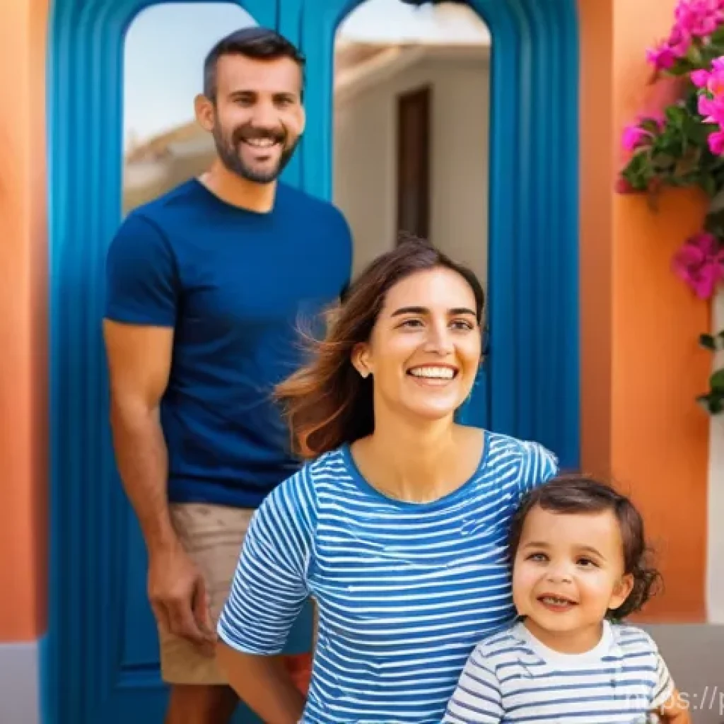 공인중개사와 지역 부동산 시장의 중요성 - **Prompt:** A joyful young Portuguese family, consisting of a mother, father, and their smiling todd...