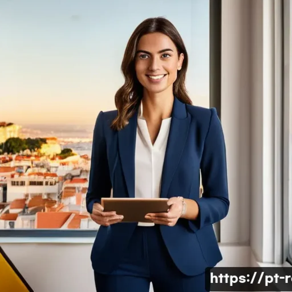 공인중개사 자격증으로 창업 성공 사례 - **Prompt:** A confident female Portuguese real estate agent, in her early 30s, stands in a modern, s...