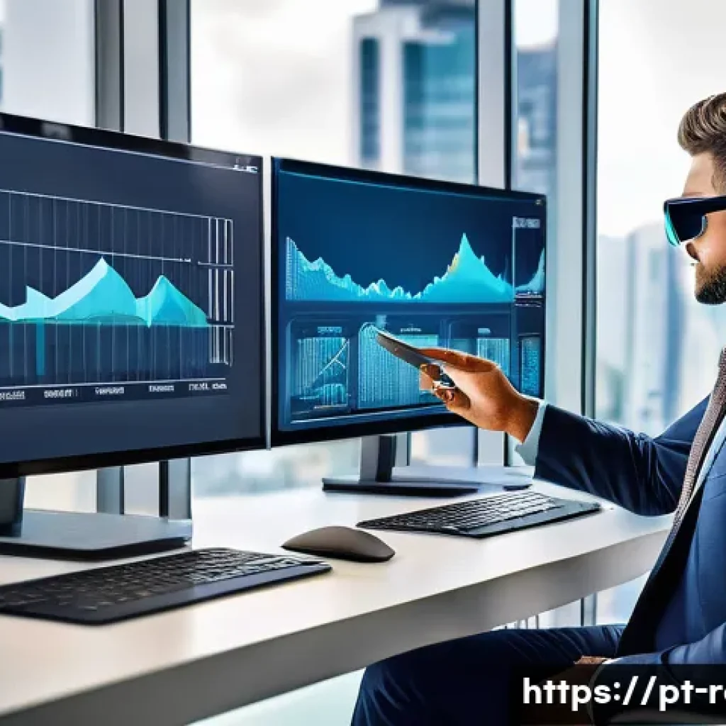 공인중개사와 부동산 시장의 상호 연계성 분석 - A professional real estate agent in a modern office environment, reviewing digital property listings...